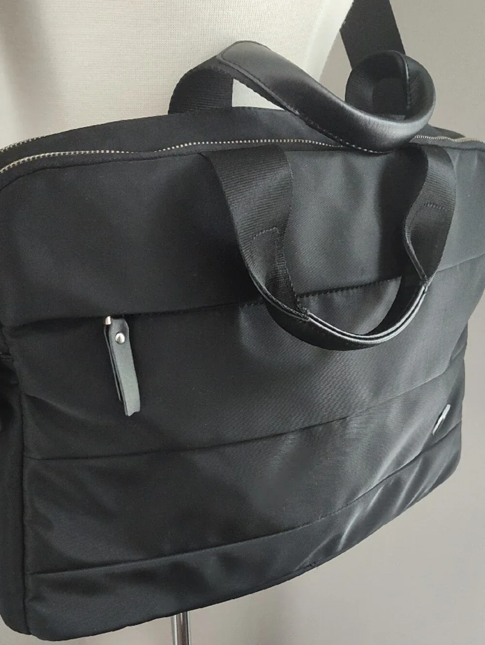 Pt Men's Black Nylon Laptop Briefcase with Shoulder Strap And Luggage Connector